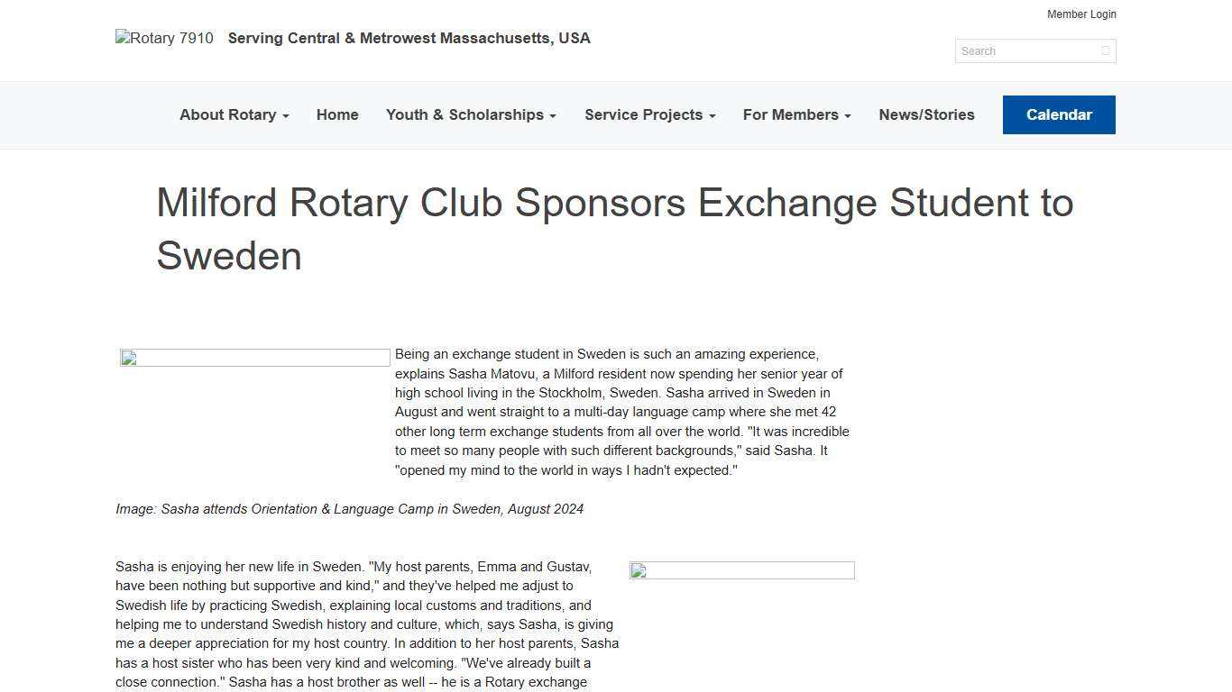 Milford Rotary Club Sponsors Exchange Student to Sweden Rotary District 7910